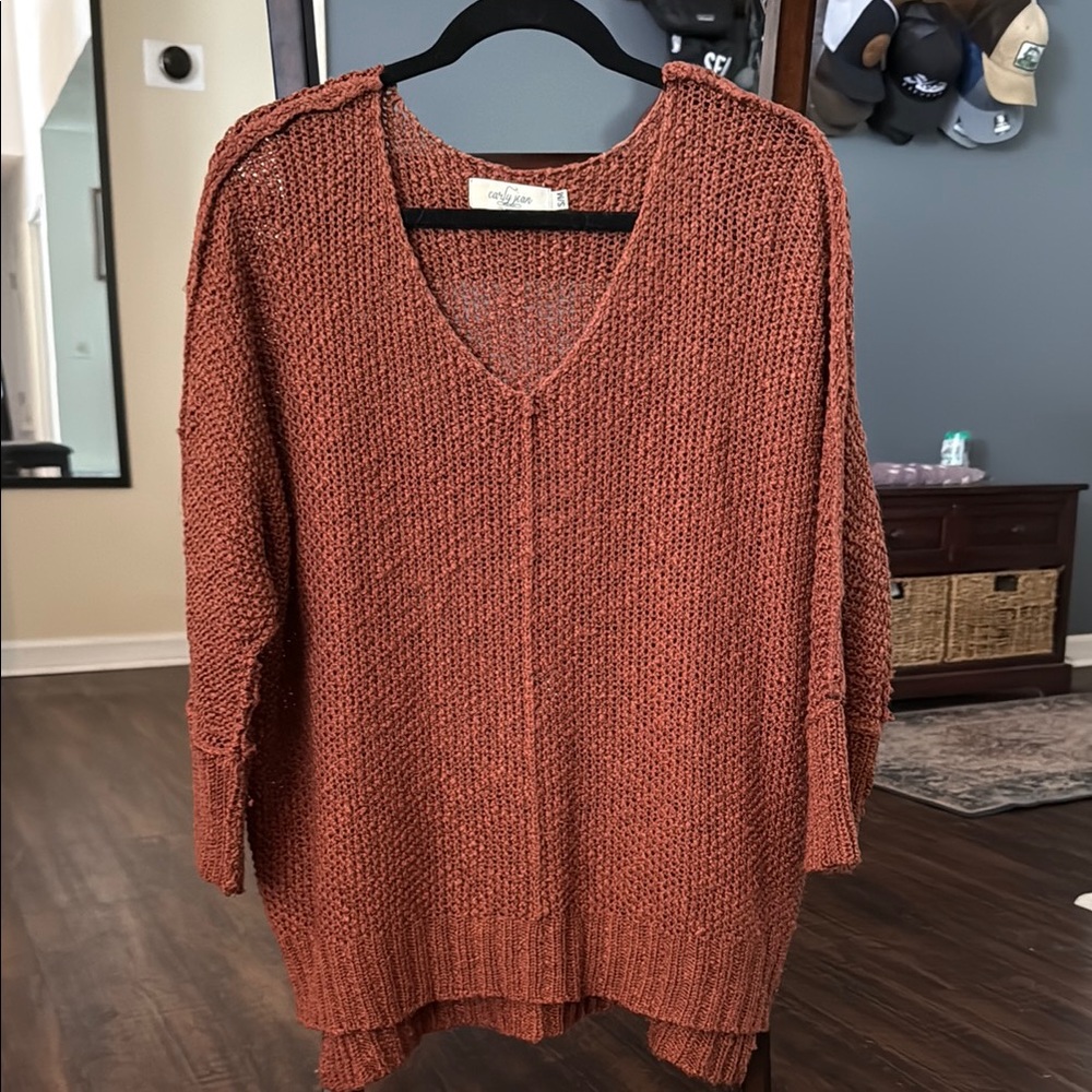 Carly Jean Los Angeles Rust V-Neck Sweater